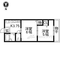 阪急嵐山線 松尾大社駅 徒歩15分の賃貸アパート 1階2Kの間取り