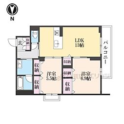 京都市下京区上平野町マンション 2LDKの間取図画像