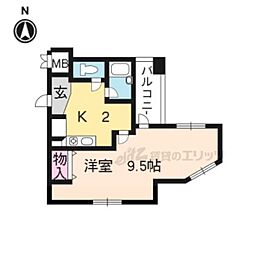 アルティア桂 1Kの間取図画像