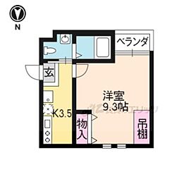 フラッティ一条御前 1Kの間取図画像
