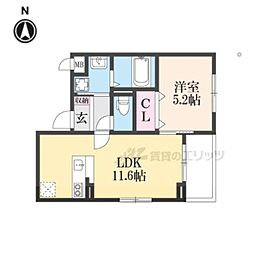 ソレイユ八条春日 1LDKの間取図画像