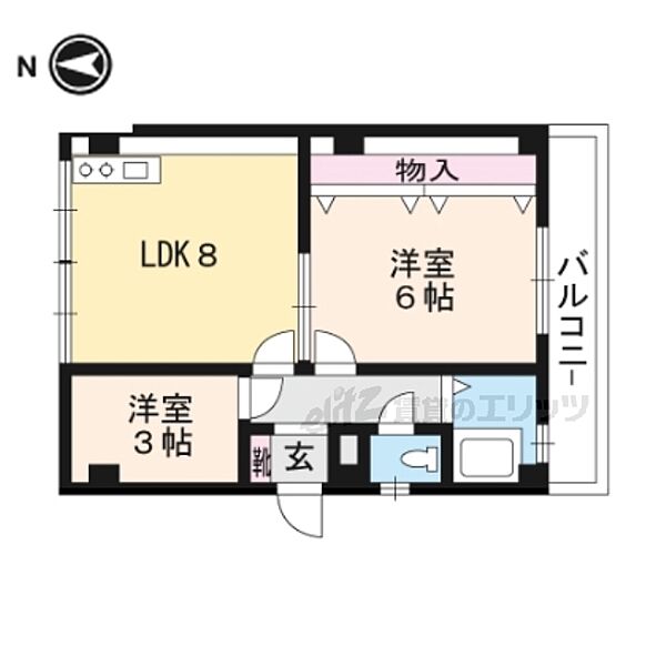 京都府京都市山科区日ノ岡鴨土町(賃貸マンション2LDK・2階・42.00㎡)の写真 その2