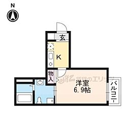 レヴィア東寺 2階1Kの間取り