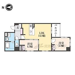 京都地下鉄東西線 京都市役所前駅 徒歩6分の賃貸マンション 4階2LDKの間取り