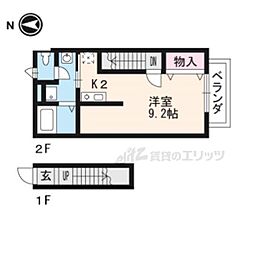 ベルリード二条 2階ワンルームの間取り
