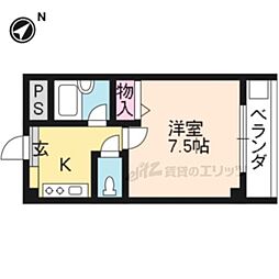 JR東海道・山陽本線 山科駅 徒歩10分の賃貸マンション 5階1Kの間取り