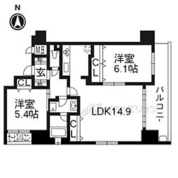 ルーエ五条堀川 2LDKの間取図画像