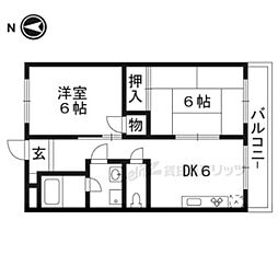 ハイツ魚満 2DKの間取図画像