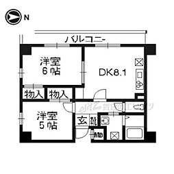 リバティー四条烏丸 2DKの間取図画像