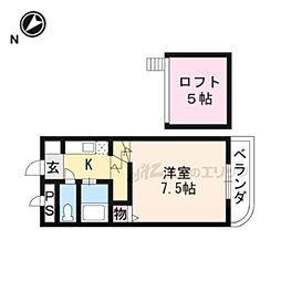 ルサフィール三条 1Kの間取図画像