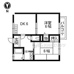 キャロット北白川2 2DKの間取図画像