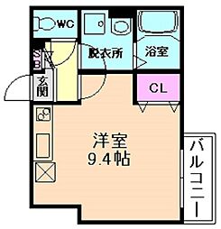 近鉄奈良線 瓢箪山駅 徒歩7分の賃貸アパート 3階ワンルームの間取り