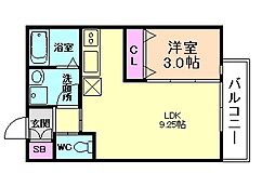 JR片町線(学研都市線) 徳庵駅 徒歩5分の賃貸アパート 3階1LDKの間取り