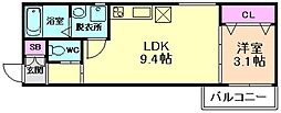 JR片町線(学研都市線) 徳庵駅 徒歩5分の賃貸アパート 2階1LDKの間取り