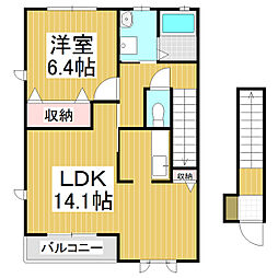 パルテールＢ 2階1LDKの間取り