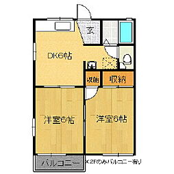 サンテラス藤原D 2DKの間取図画像