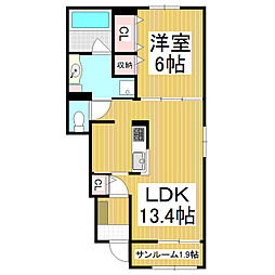 プランドール松A 1LDKの間取図画像
