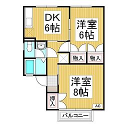 ライブリーパーク高橋A棟 2DKの間取図画像