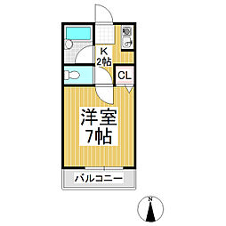 ハーモニー 1Kの間取図画像