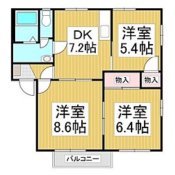 フレグランス・恵E 3DKの間取図画像
