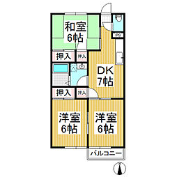 西澤コーポB 3DKの間取図画像