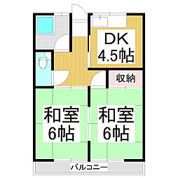 三洋ハイツ 2DKの間取図画像
