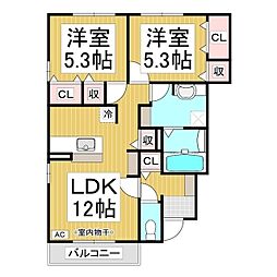 レザン・ガーデンD 2LDKの間取図画像