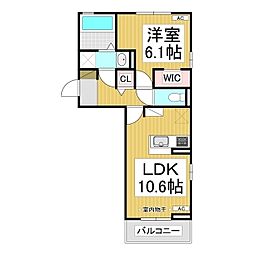 トリシア南俣 ウエスト 1LDKの間取図画像