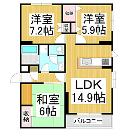 カサフィーナA1 3LDKの間取図画像
