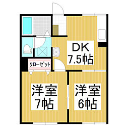 タウニィー中御所 2DKの間取図画像