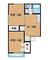 パークタウン北長野B 2DKの間取図画像