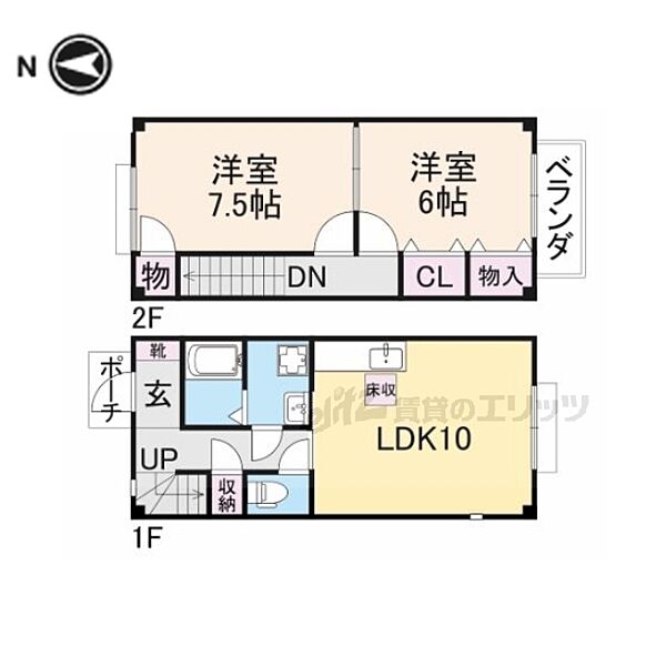 リバーサイドハイム 1｜滋賀県長浜市小堀町(賃貸テラスハウス2LDK・2階・59.63㎡)の写真 その2