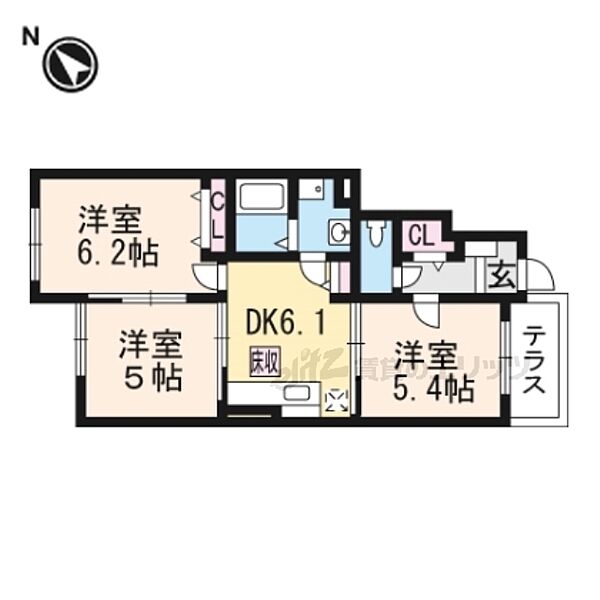 滋賀県大津市衣川1丁目(賃貸アパート3DK・1階・51.23㎡)の写真 その2