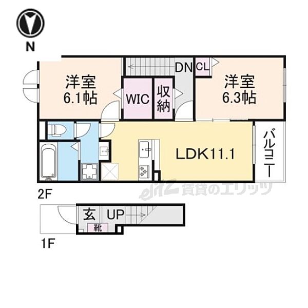 滋賀県湖南市柑子袋字東浦(賃貸アパート2LDK・2階・58.60㎡)の写真 その2