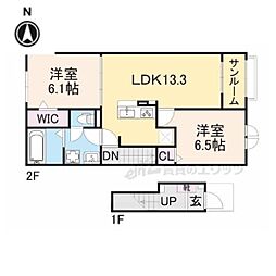 JR湖西線 近江今津駅 徒歩7分の賃貸アパート 2階2LDKの間取り