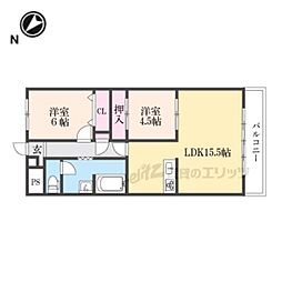 JR東海道・山陽本線 守山駅 3.6kmの賃貸マンション 4階2LDKの間取り