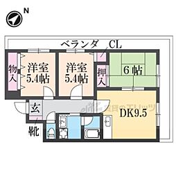 ジョイパレスチシロ 2階3DKの間取り
