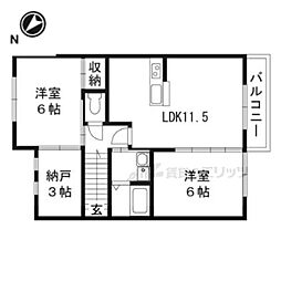 近江鉄道八日市線 八日市駅 徒歩15分の賃貸アパート 2階2LDKの間取り