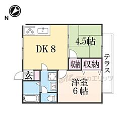 マジェスティ1998南 2階2DKの間取り