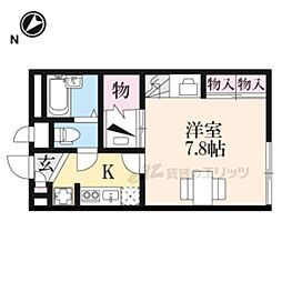 レオパレスプランタン 1階1Kの間取り