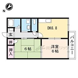 JR東海道・山陽本線 野洲駅 徒歩22分の賃貸アパート 1階2DKの間取り