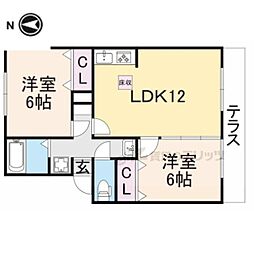 レークハイツ伊庭II 2階2LDKの間取り