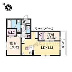 JR東海道・山陽本線 野洲駅 徒歩9分の賃貸アパート 1階2LDKの間取り