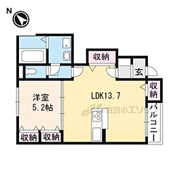 ヴィル・リヴィエール 1LDKの間取図画像