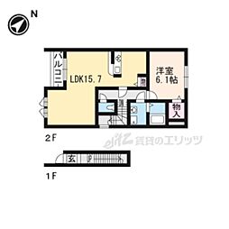 響流下北池 1LDKの間取図画像