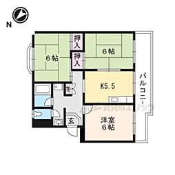 湖南コーポクライノ2 3Kの間取図画像