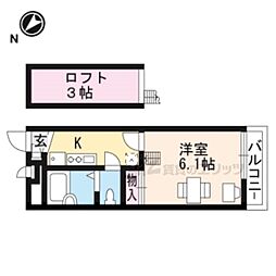 レオパレスラクーンD-5 1Kの間取図画像