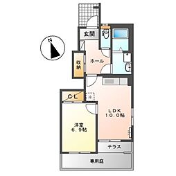 サンタプレイス 1階1LDKの間取り