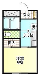 ハイツ一の森 1階1Kの間取り