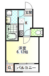 フェリス鴨宮 1Kの間取図画像
